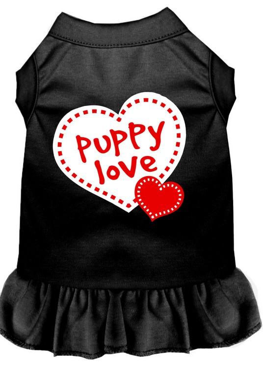 Puppy Love Screen Print Dress Black XS